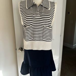 Mango Navy and Cream V-Neck Sweater